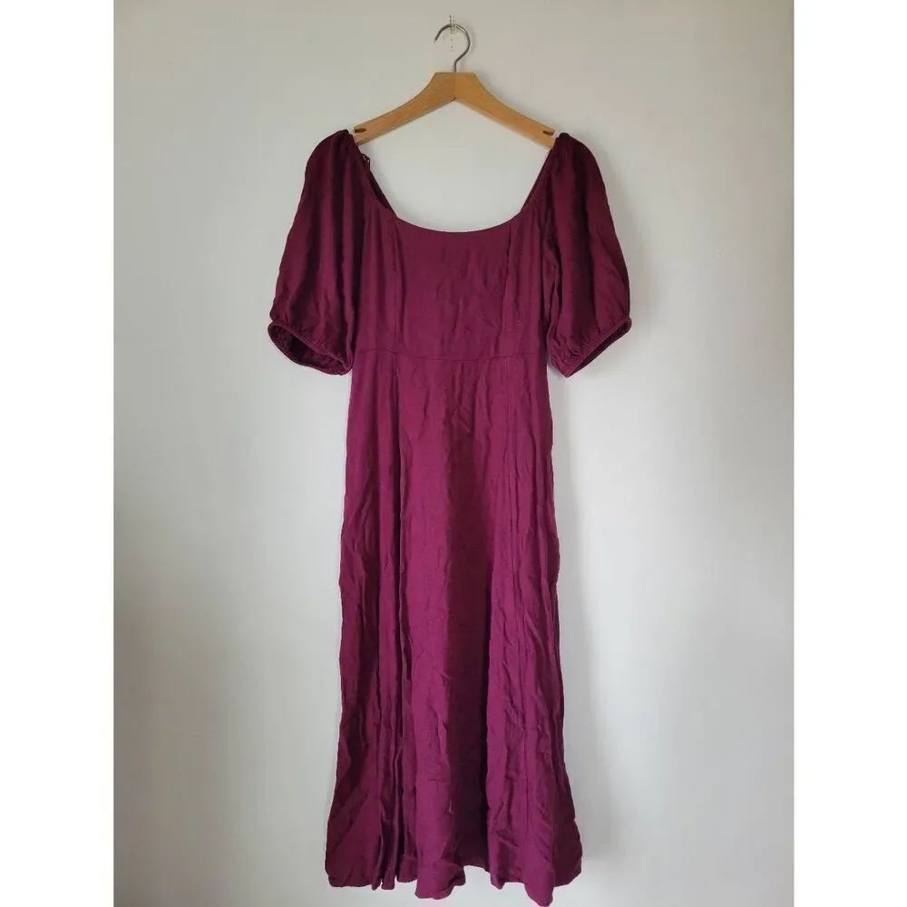 Old Navy Puff Sleeve Midi Dress Womens Small Square Neck Fit & Flare Cottagecore